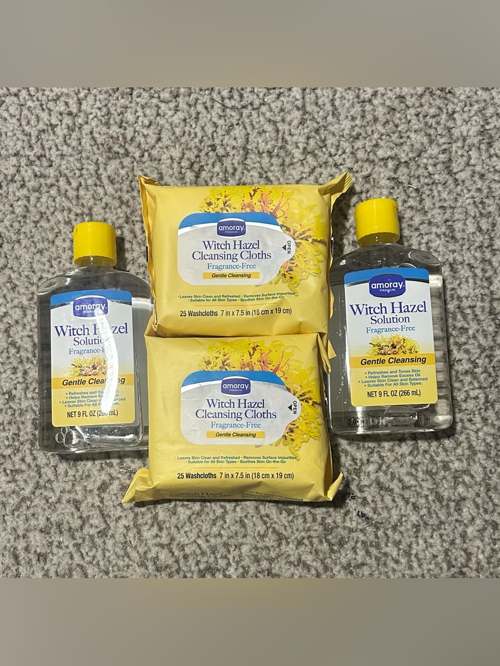 Amoray Witch Hazel Cleansing Cloths & Solution - Set of 4